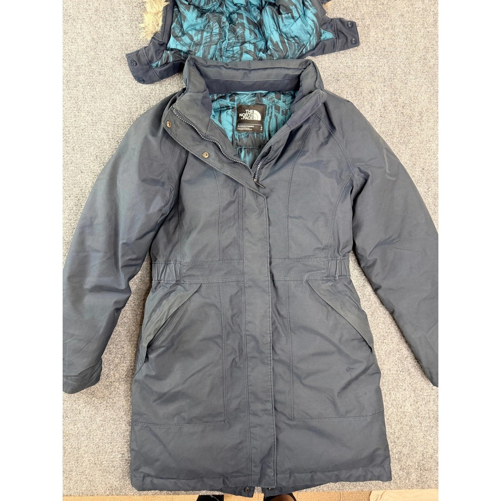 The North Face Womens HyVent Goose Down‎ Parka Jacket Small Petite Navy Blue